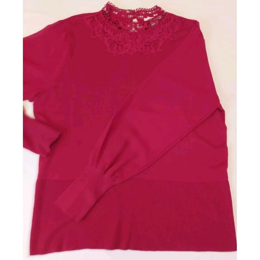 Notation Maroon Shirt Lace Collar With Sheer Sleeves Top XL Whimseygoth Sweater - Picture 6 of 7